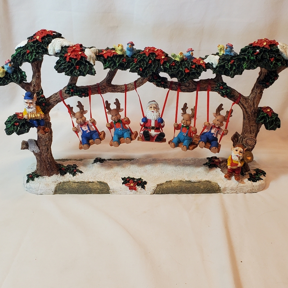 Santa And Reindeer On Swings Vtg 1996 Seymour Mann Shelf Mantle Desk Table